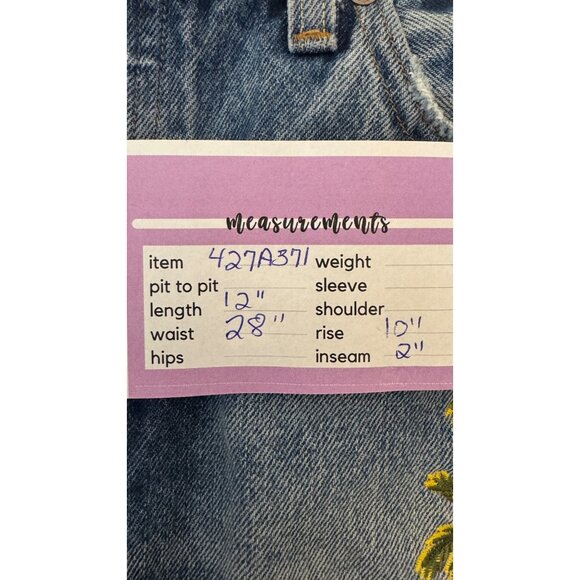 Levis 501 Size 28 Blue Denim Shorts With Yellow Embroidered Palm Trees - Picture 11 of 12